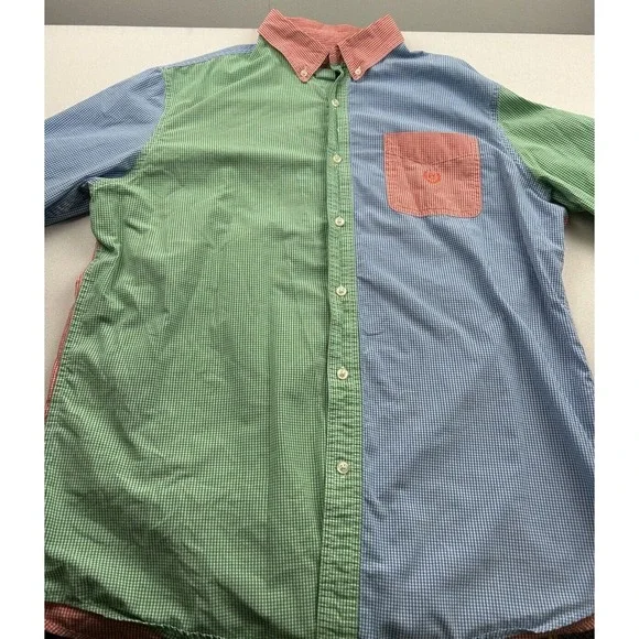 Chaps‎ Mens Large Easy Care Gingham Shirt Colorblock Green Blue Red Long Sleeve - Picture 2 of 12